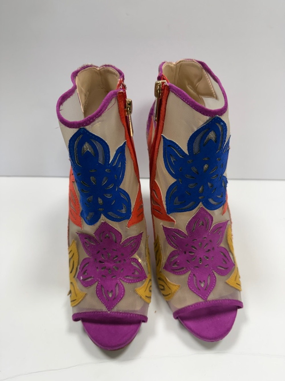 Floral Multicolor Mesh Ankle Bootie - Purple, Orange, Blue, Yellow - Picture 2 of 7
